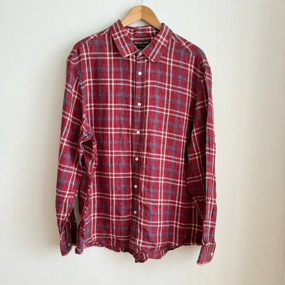 Michael Kors XXL Plaid Linen Shirt Long Sleeve Button Down Italian Fabric - Picture 1 of 8